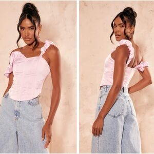 NWT PrettyLittleThing Premium Satin Rose Appliqué Corset Top